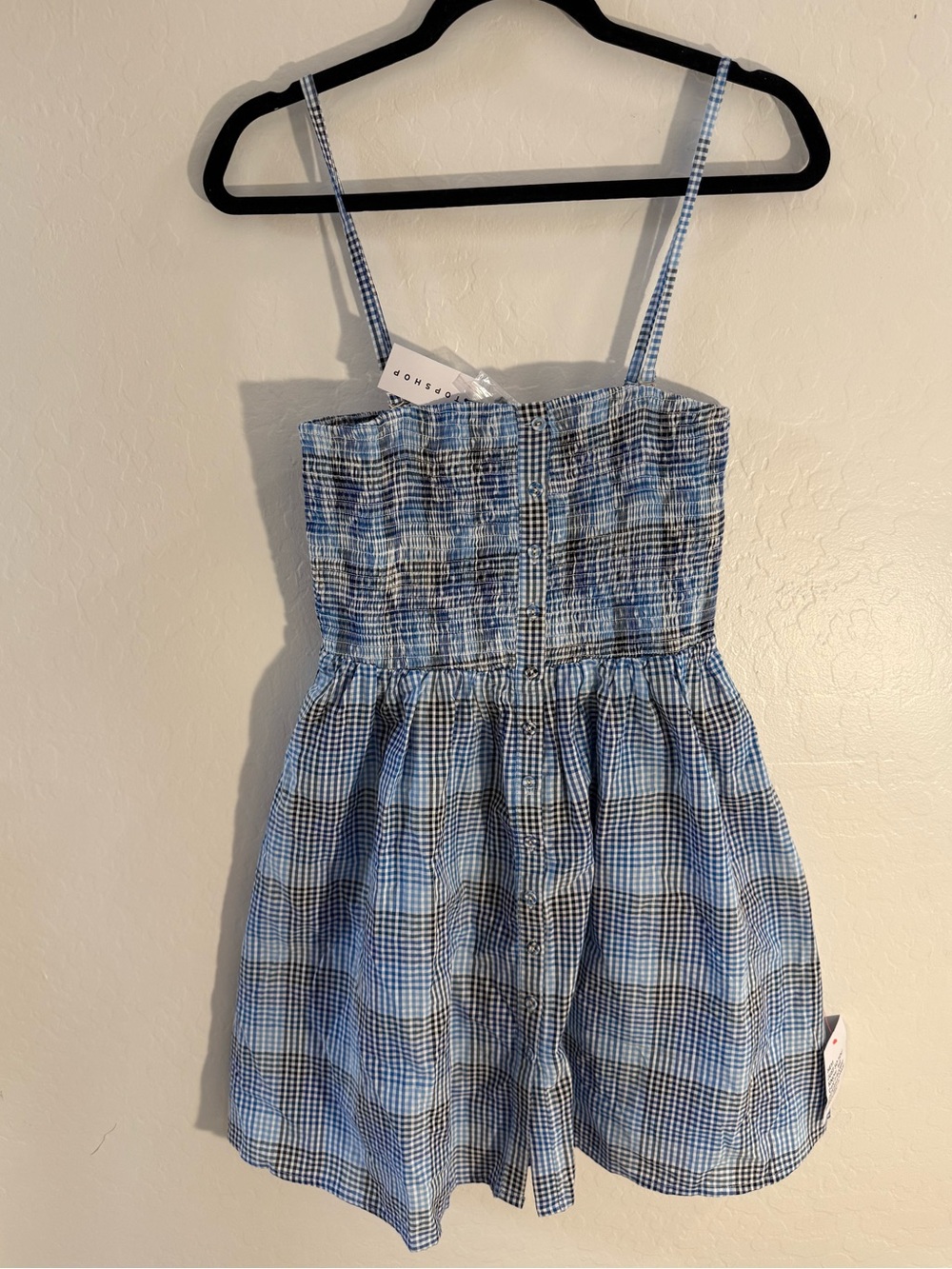 NWT Seersucker Cottagecore Blue Checkered A-Line Mini Dress TopShop